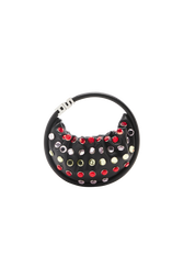 Mini Domino bag in leather and rhinestones Black front view