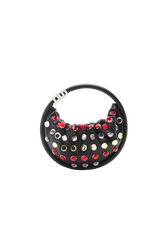Mini Domino bag in leather and rhinestones Black front view