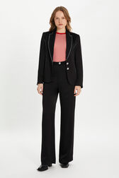 Satin-backed crepe suit jacket with rhinestone detailing Black front worn view