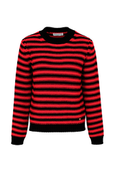 Pullover Big Poor Boy rayé femme Raye noir/rouge vue de face