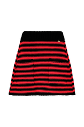 Women Big Poor Boy Striped A-line Skirt Black/red front view