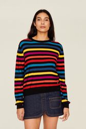 Women Brushed Poor Boy Striped Sweater Multico striped rf details view 1