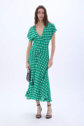 Robe midi en viscose imprimé étoile Stars green vue portée de face
