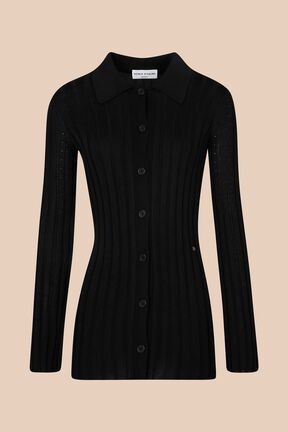 Cardigan maille côtelée femme Noir vue de face