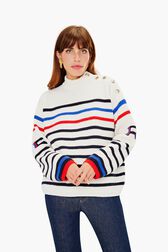 Pull SR marinière tricolore Blanc vue de détail 1
