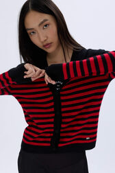 Cardigan rayé en laine Raye noir/rouge vue de détail 1