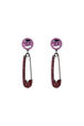 Dangling earrings pink Precious pin Claret front view