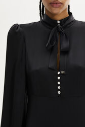 Robe longue en satin col lavalière Noir vue de détail 2