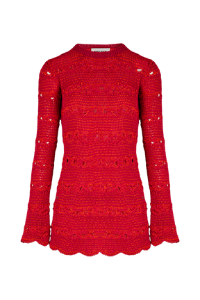 Robe courte rayures ajourées femme Raye fuchsia/corail vue de face
