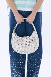 Medium Domino bag in leather and studs White back worn view