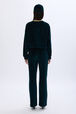 Long-sleeved velvet sweater Dark green back worn view