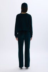 Long-sleeved velvet sweater Dark green back worn view