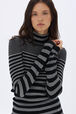 Pull col roulé rayée en laine et lurex Raye noir/argent vue de détail 1