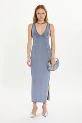 Long ribbed tank dress Blue front worn view