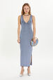 Long ribbed tank dress Blue front worn view