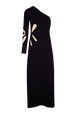 Robe longue assymétrique fleur ajourée maille femme Noir vue de face