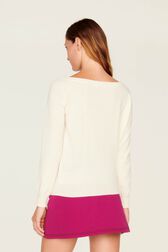 Women Plain Flower Sweater Ecru back worn view