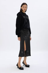Satin skirt Black front worn view