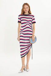 Short-sleeved striped dress Pink front worn view
