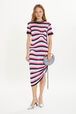 Short-sleeved striped dress Pink front worn view