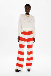Women Two-Coloured Striped Openwork Trousers Striped coral/ecru front worn view