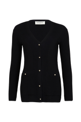 Wool Knit V-Neck Cardigan Black front view