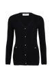 Wool Knit V-Neck Cardigan Black front view