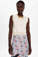 Top sans manches bicolore femme Raye ecru/beige vue de détail 1