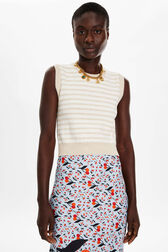 Women Two-Colour Sleeveless Top Striped ecru/beige details view 1