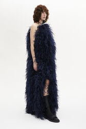 Robe longue à bretelle en plumes d'autruche femme Navy vue de détail 1