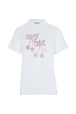 Women Rhinestone Cherry Print Cotton T-Shirt Baby blue front view