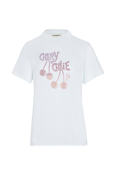 T-shirt coton motif cerise en strass femme Baby blue vue de face