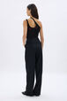 Asymmetrical jersey tank top Black back worn view