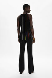 Women Pleated Tank Top Black back worn view