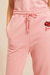 Women Mouth Print Jogging Pants Pink details view 2
