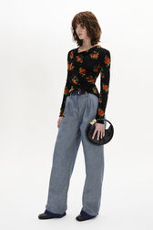 Long-Sleeved Fitted Velvet Jacquard Top Orange details view 1
