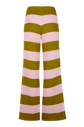 Pantalon ajouré bicolore rayé femme Raye baby pink/kaki vue de dos