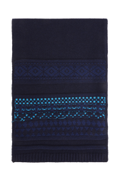 Fair Isle Print Wool Knit Long Scarf Blue front view