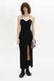Robe fendue à bretelles maille femme Noir vue portée de face