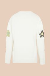 Women Floral Print Sweater Ecru back view