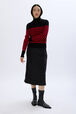 Turtleneck woolen sweater Black/red front worn view