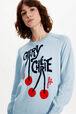 Women Cherry Print Sweater Baby blue details view 2