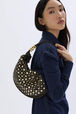 Domino medium bag in suede and studs Khaki front worn view