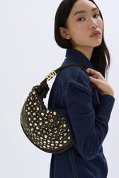 Sac Domino médium en suède et studs Kaki vue portée de face