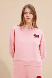 Sweat motif bouche femme Rose vue portée de face