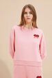 Women Mouth Print Sweatshirt Pink front worn view
