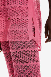 Women Striped Openwork Lace Tank Top Pink details view 2