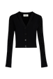 Women Black Cardigan Knit Openwork Flower Black front view