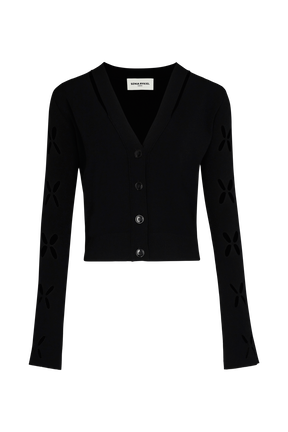 Cardigan en maille fleur ajourée femme Noir vue de face