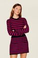 Women Big Poor Boy Striped A-line Skirt Black/fuchsia details view 3